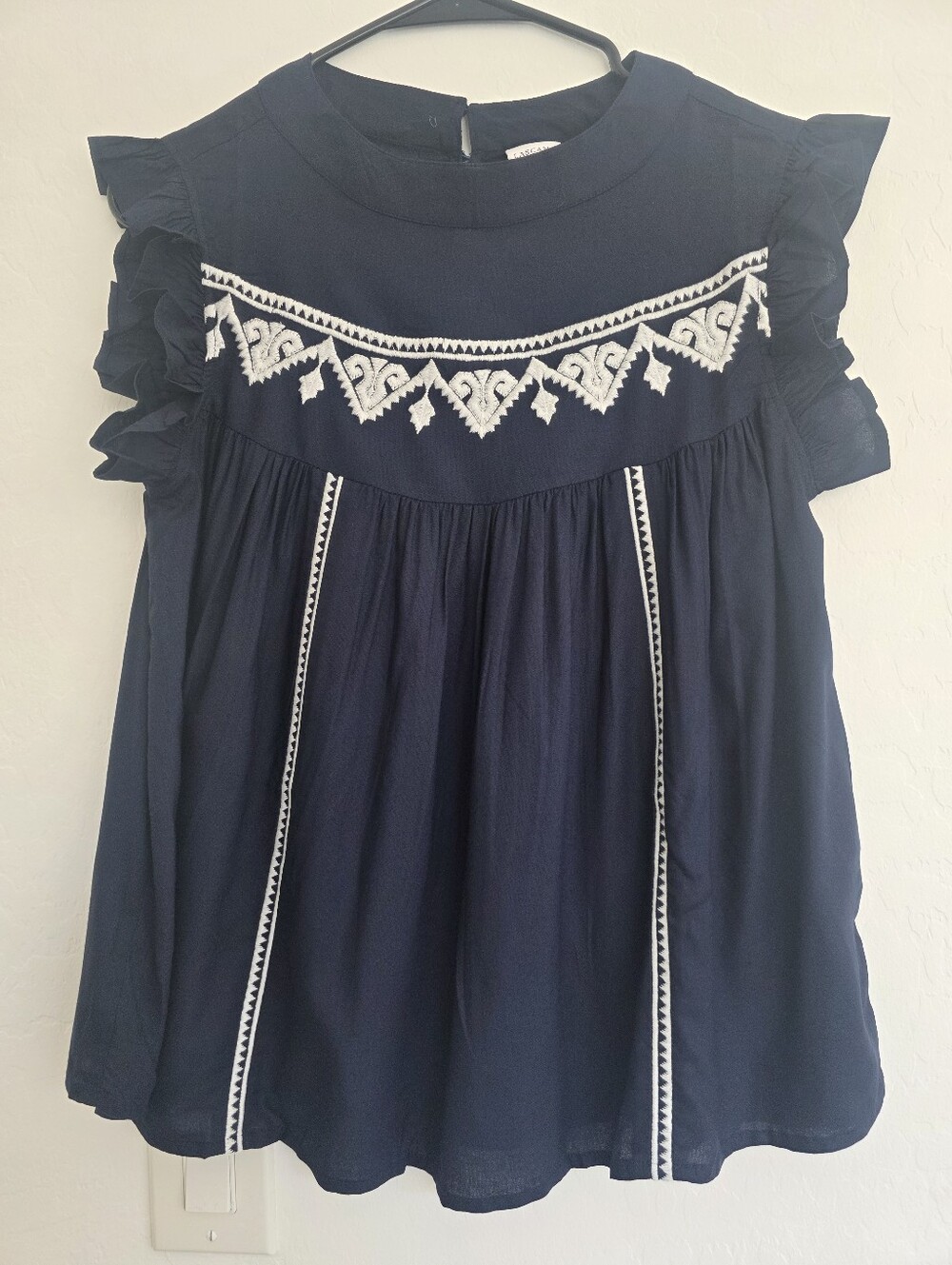 Classic Navy And White  Embroidered Blouse